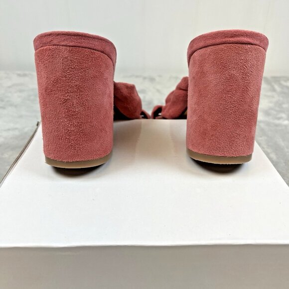 WHBM Callie Open Toe Sandals 8.5 Pink Faux Suede Knot Block Heel 8 1/2 - Picture 4 of 7